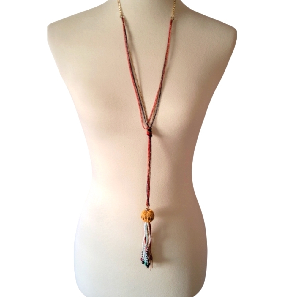 Urban Boutique - Multi Color Chain and Beaded Statement‎ Necklace